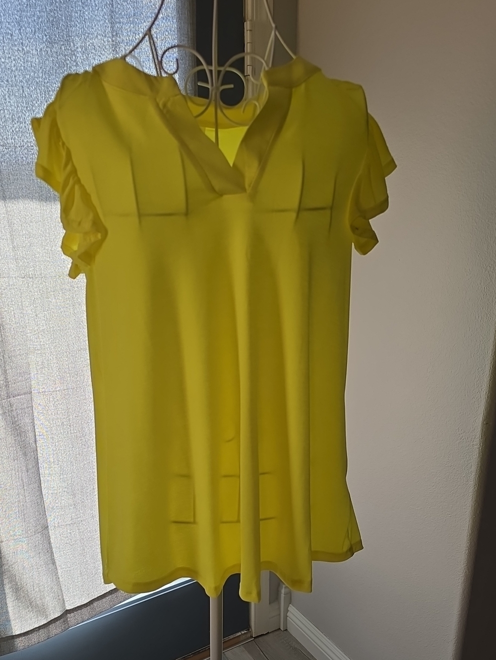 Scarlett Bright Yellow Ruffle Sleeve V-Neck Blouse